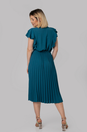 Rochie plisata turcoaz cu volane pe maneci [3]