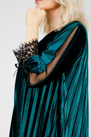 Rochie plisata verde din catifea cu insertie de dantela [1]