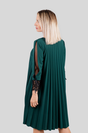 Rochie plisata verde cu insertie de dantela [3]