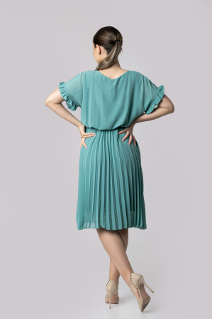Rochie plisata verde mint cu cordon in talie [2]