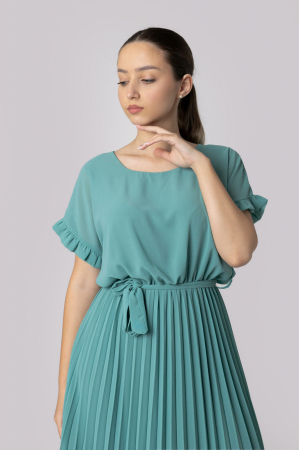 Rochie plisata verde mint cu cordon in talie [1]