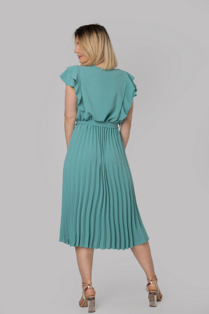 Rochie plisata verde mint cu volane pe maneci [3]
