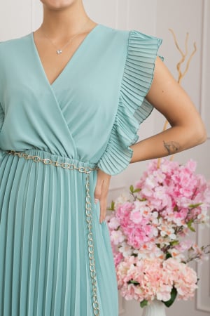 Rochie plisata verde mint cu volane si lantisor decorativ in talie [1]