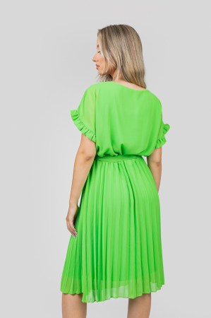 Rochie plisata verde praz cu cordon in talie [3]