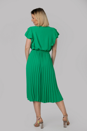 Rochie plisata verde smarald cu volane pe maneci [3]