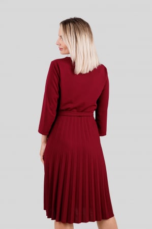 Rochie plisata visinie cu maneci trei sferturi si cordon in talie [3]