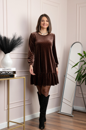 Rochii - Rochie plus size din catifea maro Alessia
