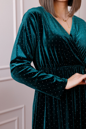 Rochie plus size Eveline din catifea verde cu strasuri [1]
