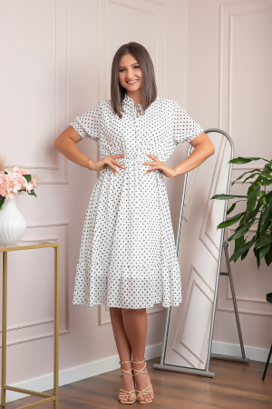 Rochie retro alba Brenda cu buline si maneci bufante [3]