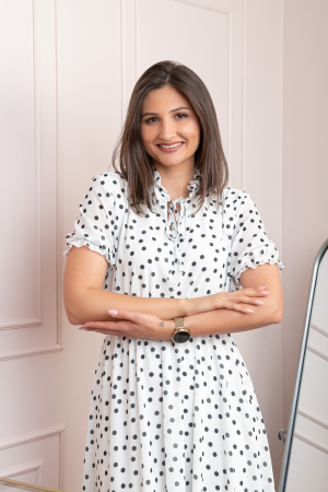 Rochie retro alba Leslie cu buline negre si maneci bufante [1]