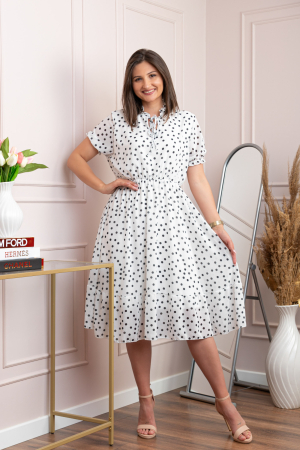 Rochie retro alba Leslie cu buline negre si maneci bufante [3]
