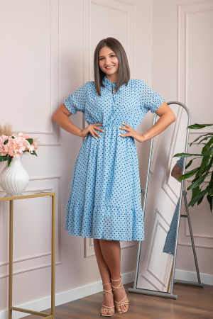Rochie retro bleu Brenda cu buline si maneci bufante [3]