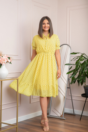 Rochie retro galbena Brenda cu buline si maneci bufante [2]
