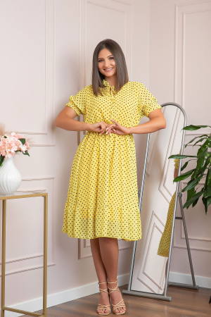 Rochie retro galbena Brenda cu buline si maneci bufante [3]
