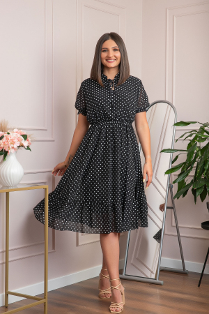Rochie retro neagra Brenda cu buline si maneci bufante [2]