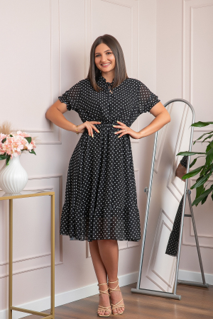 Rochie retro neagra Brenda cu buline si maneci bufante [3]