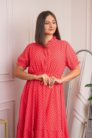 Rochie retro rosie Brenda cu buline si maneci bufante [1]