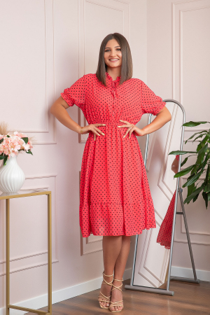 Rochie retro rosie Brenda cu buline si maneci bufante [3]