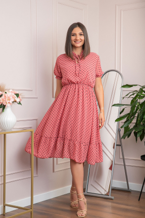Rochie retro roz Brenda cu buline si maneci bufante [2]