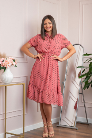 Rochie retro roz Brenda cu buline si maneci bufante [3]