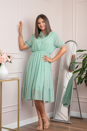 Rochii - Rochie retro turcoaz Brenda cu buline si maneci bufante