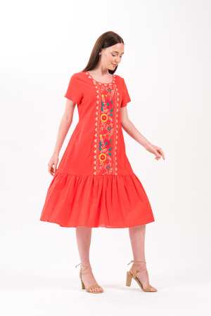 Rochie rosie boho chic cu broderie florala [1]