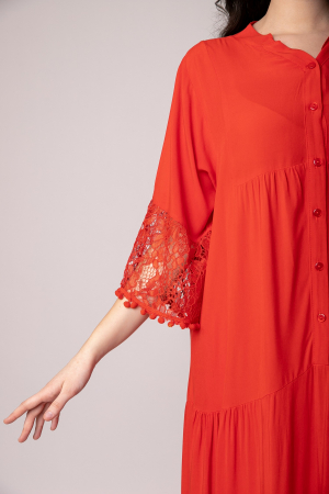 Rochie rosie lunga boho chic cu volane si dantela [1]