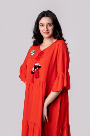 Rochie rosie boho chic cu volane si maneci largi [2]