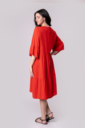 Rochie rosie boho chic cu volane si maneci largi [3]