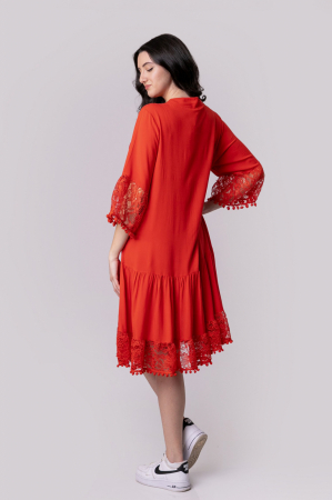 Rochie rosie boho chic cu volane si nasturi [3]