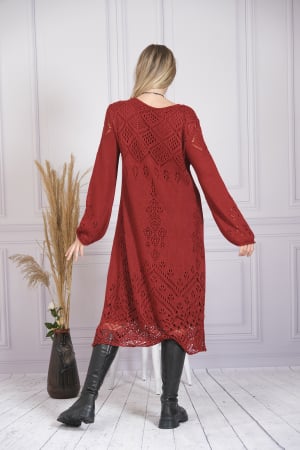 Rochie rosie boho chic tricotata cu detaliu perforat [2]