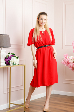 Rochie rosie clos cu curea in talie [3]