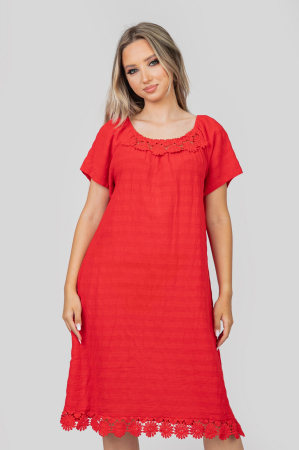 Rochie rosie cu aplicatii florale [1]