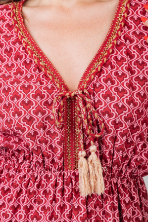 Rochie rosie cu ciucuri si model mandala [2]