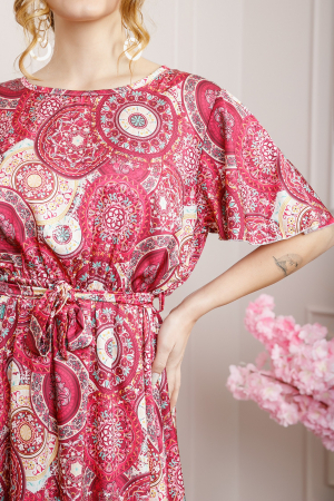 Rochie magenta cu imprimeuri mandala si volanas la maneci [1]