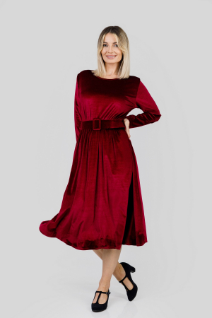 Rochie visinie din catifea cu centura in talie [3]