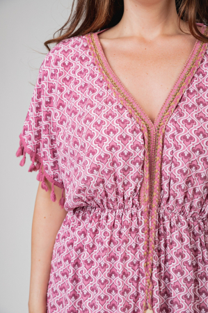 Rochie roz cu ciucuri si model mandala [2]