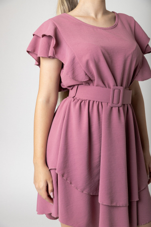 Rochie roz cu volane si centura in talie [1]