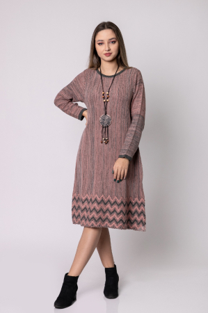 Rochie roz pudrat boho chic cu model geometric [2]