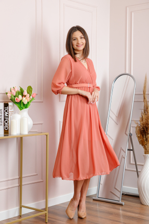 Rochie roz somon cu bust petrecut si curea in talie [3]