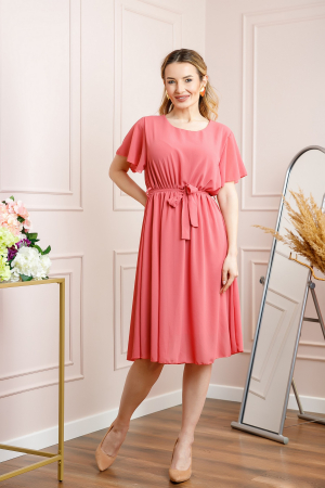Rochie roz somon din voal cu cordon in talie [3]