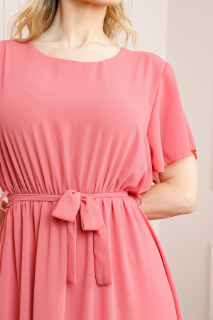 Rochie roz somon din voal cu cordon in talie [1]