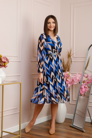 Rochie Samantha albastra din voal cu maneci lungi si curea ajustabila [2]