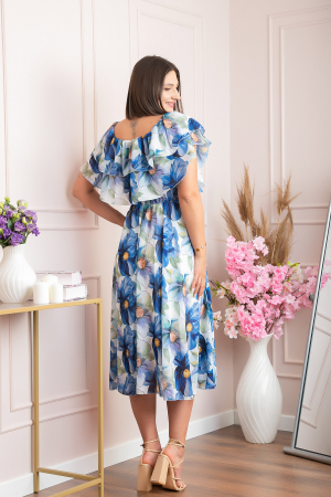 Rochie Sarah eleganta din voal cu volane si imprimeuri florale - Albastru [3]