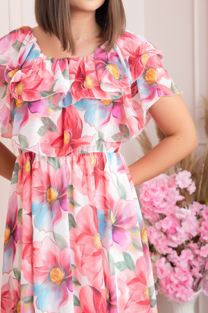 Rochie Sarah eleganta din voal cu volane si imprimeuri florale - Corai [2]