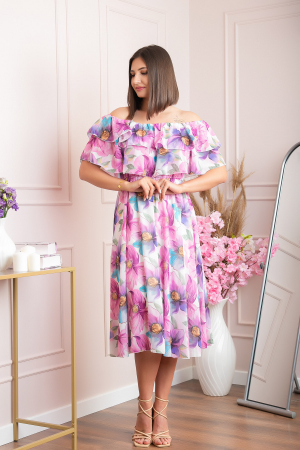 Rochie Sarah eleganta din voal cu volane si imprimeuri florale - Lila [1]