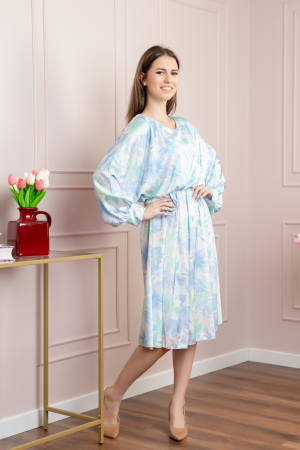 Rochie satinata cu imprimeuri florale bleu [3]