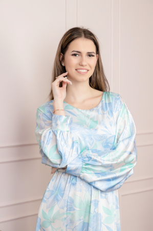 Rochie satinata cu imprimeuri florale bleu [2]