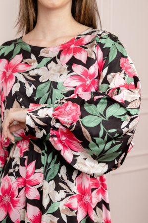 Rochie satinata cu imprimeuri florale ciclam [1]