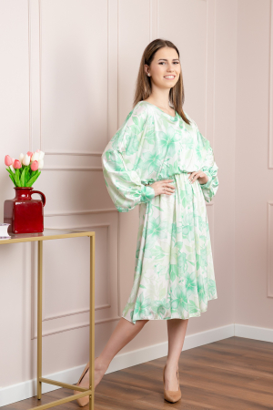 Rochie satinata cu imprimeuri florale verzi [2]